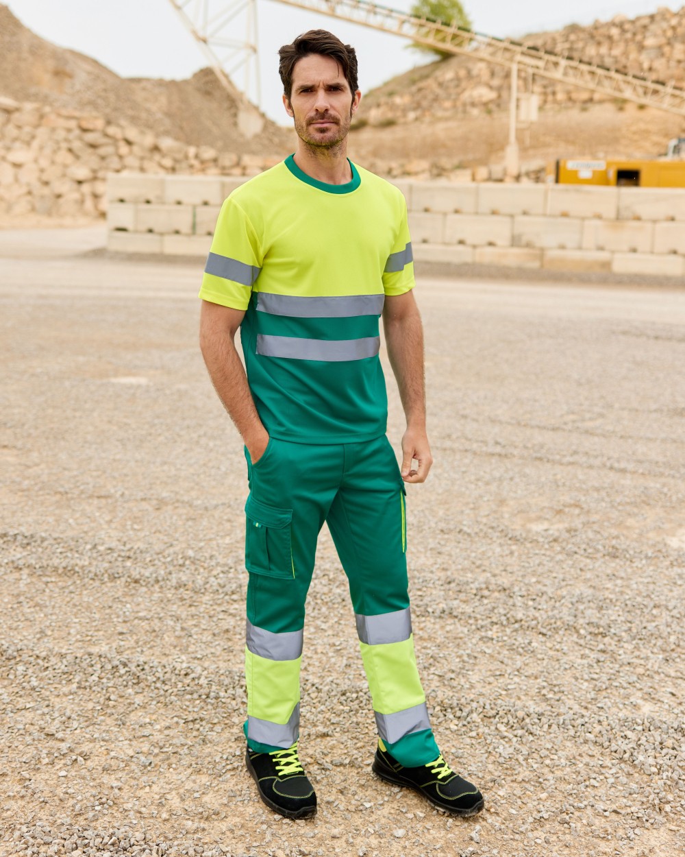 VELILLA TWO-TONE HIGH VISIBILITY MULTI-POCKET STRETCH TROUSERS Hosen personalisierbar