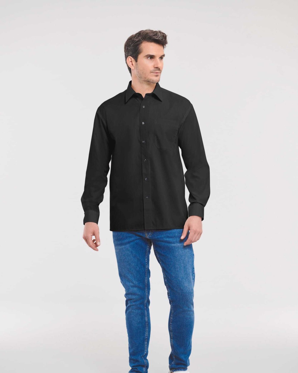 RUSSELL Men's Ls Pure Cotton Easy Care Poplin Shirt Hemden personalisierbar