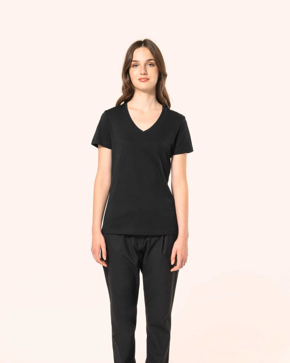 T-shirts KARIBAN Supima® dames-T-shirt V-hals korte mouwen voor bedrukking &amp; borduring