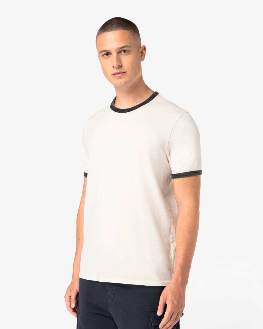 NATIVE SPIRIT Umweltfreundliches Ringer-T-Shirt mit kontrastierenden Kanten und verwaschenem Effekt für Herren T-Shirts personalisierbar