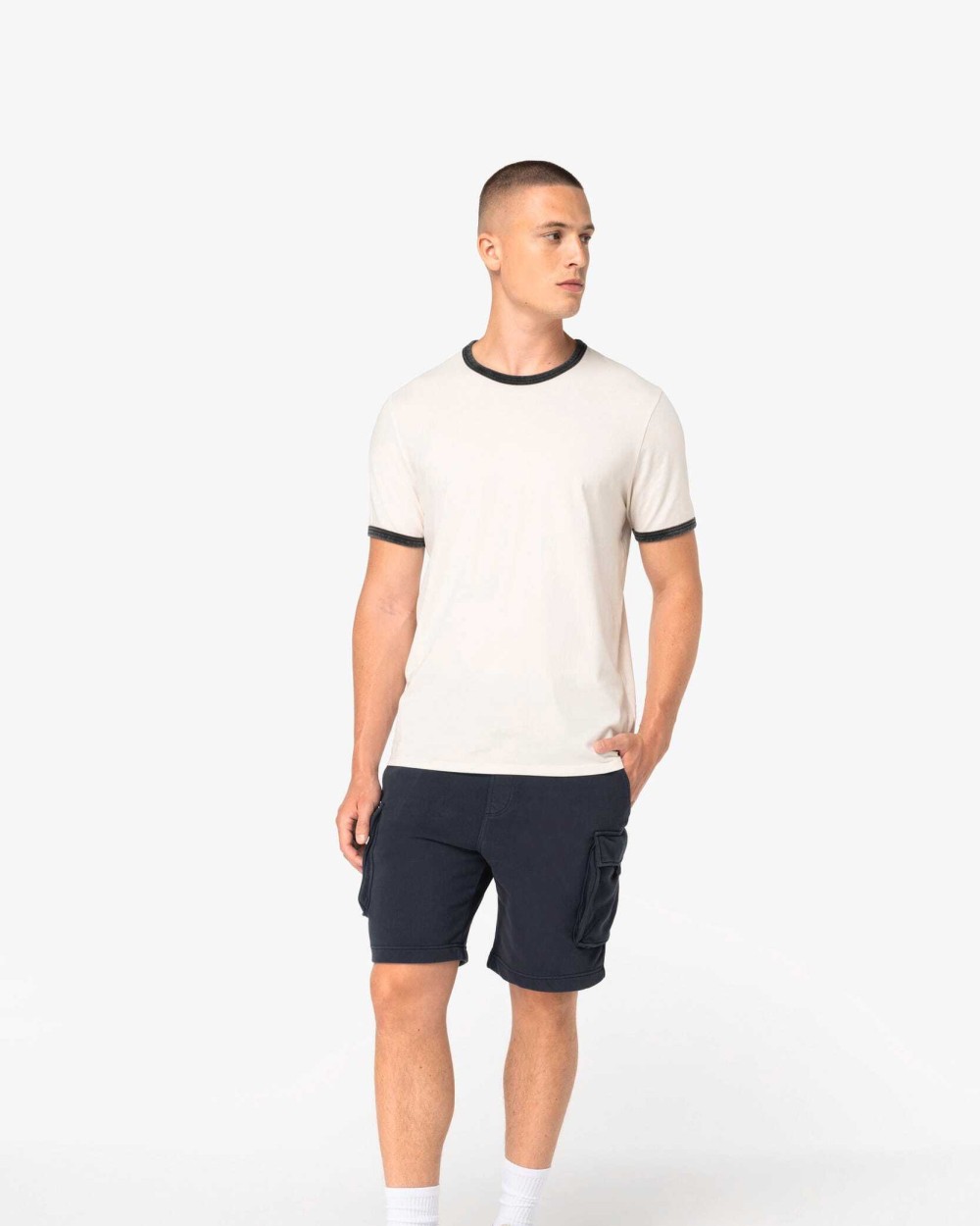 NATIVE SPIRIT Umweltfreundliches Ringer-T-Shirt mit kontrastierenden Kanten und verwaschenem Effekt für Herren T-Shirts personalisierbar