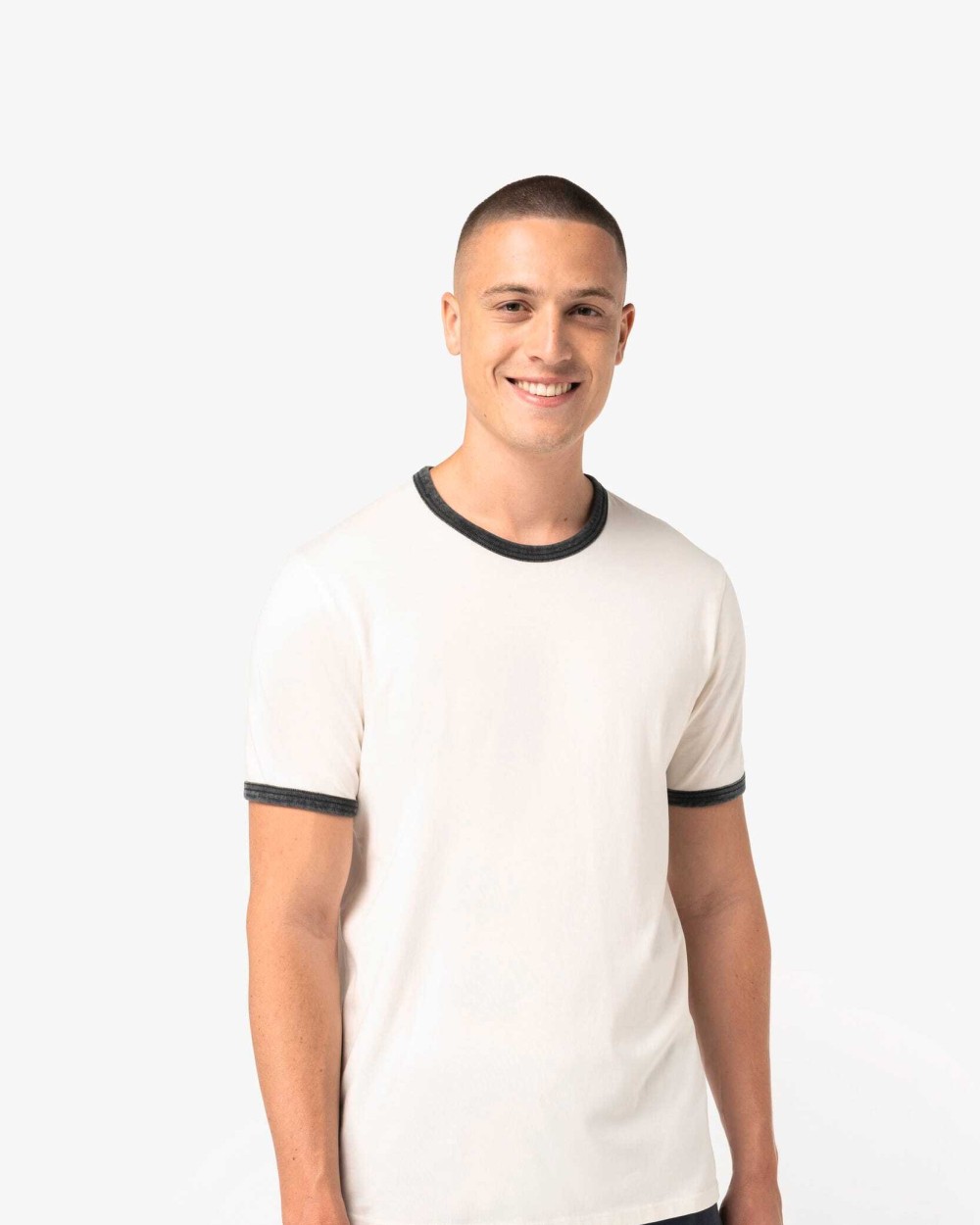T-shirts NATIVE SPIRIT Ecologisch ringer heren T-shirt met contrasterende boorden en verwassen look voor bedrukking &amp; borduring