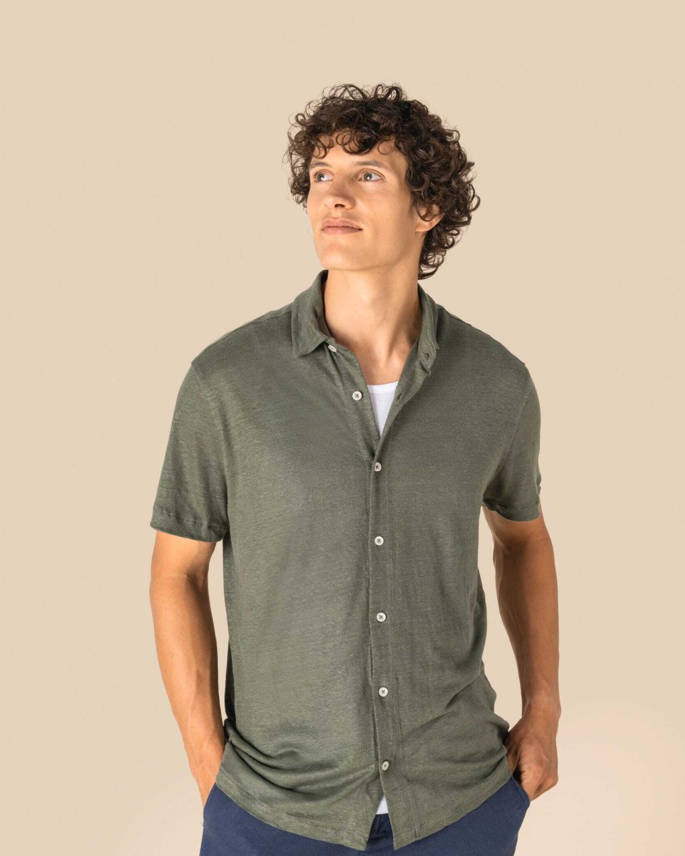 Chemises personnalisable SPASSO Chemise à manches courtes en lin homme