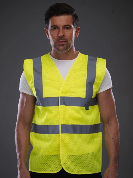 Gilets de sécurité à personnaliser YOKO Gilet haute visibilité à maille ajourée recyclée 