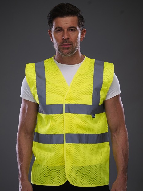 Gilets de sécurité à personnaliser YOKO Gilet haute visibilité à maille ajourée recyclée 