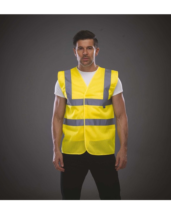 Gilets de sécurité personnalisable YOKO Gilet haute visibilité à maille ajourée recyclée
