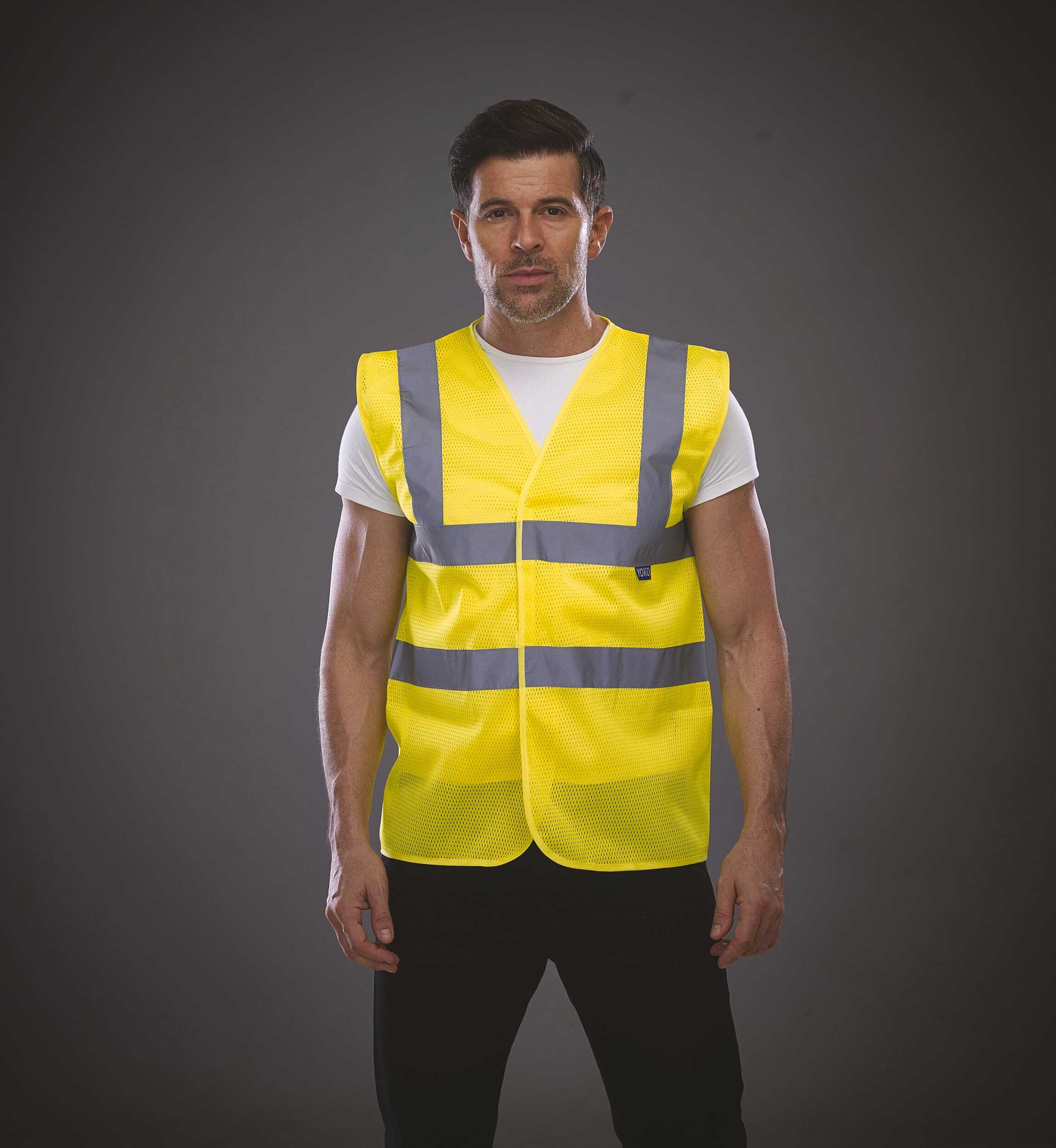 Gilets de sécurité personnalisable YOKO Gilet haute visibilité à maille ajourée recyclée