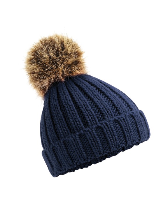 Bonnets personnalisable BEECHFIELD Bonnet en grosse maille pompon en fourrure pour bébé