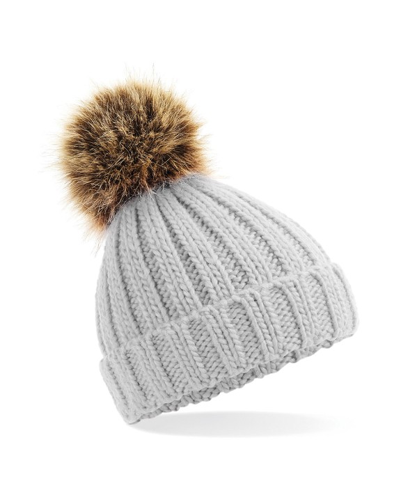 Bonnets personnalisable BEECHFIELD Bonnet en grosse maille pompon en fourrure pour bébé