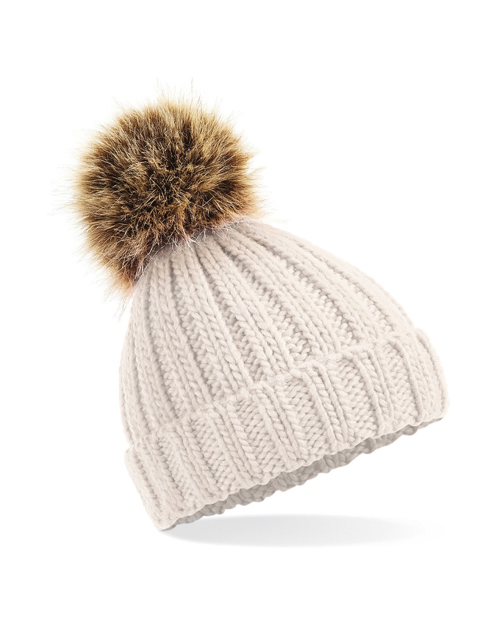 Bonnets personnalisable BEECHFIELD Bonnet en grosse maille pompon en fourrure pour bébé