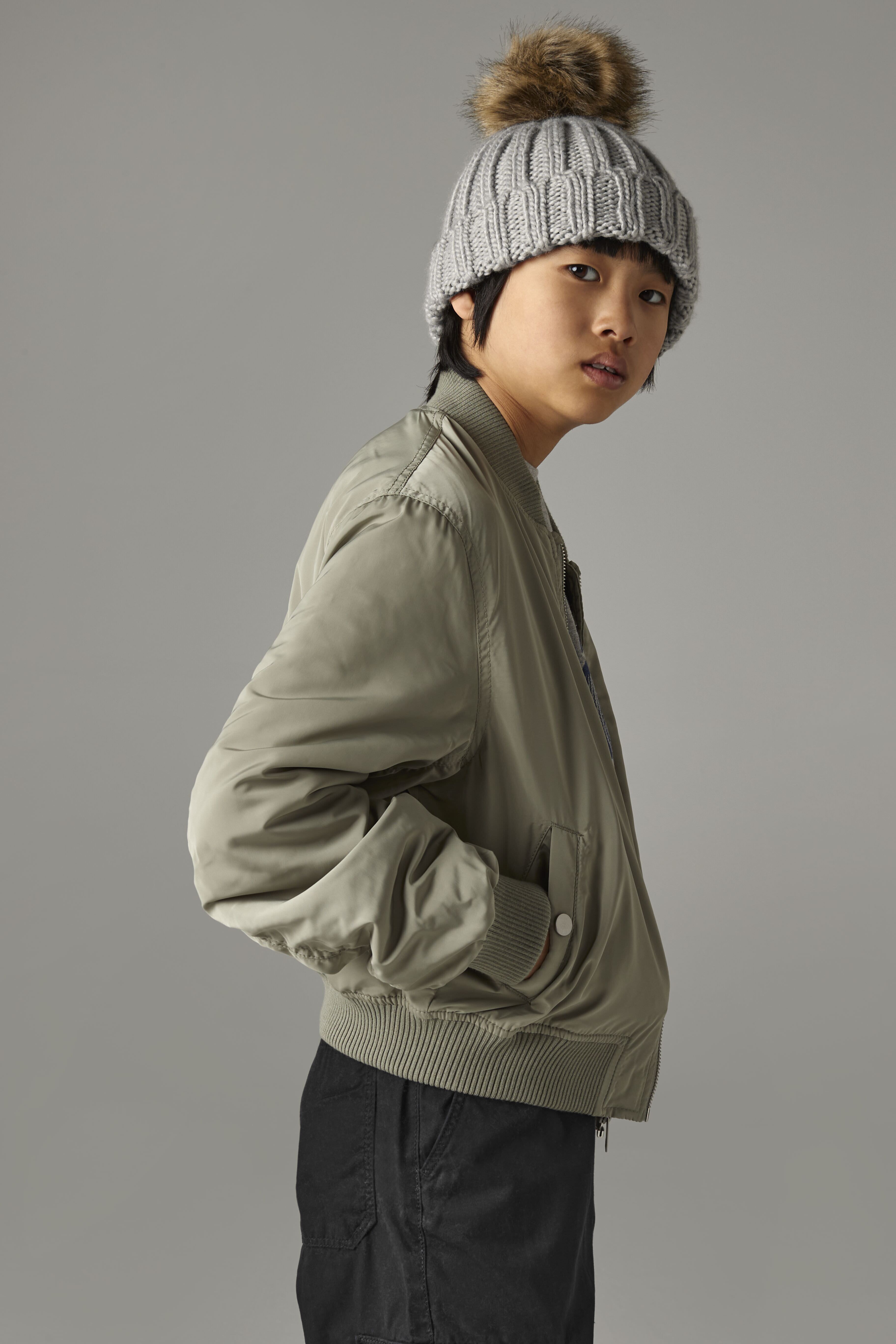 Bonnets personnalisable BEECHFIELD Bonnet en grosse maille pompon en fourrure pour bébé