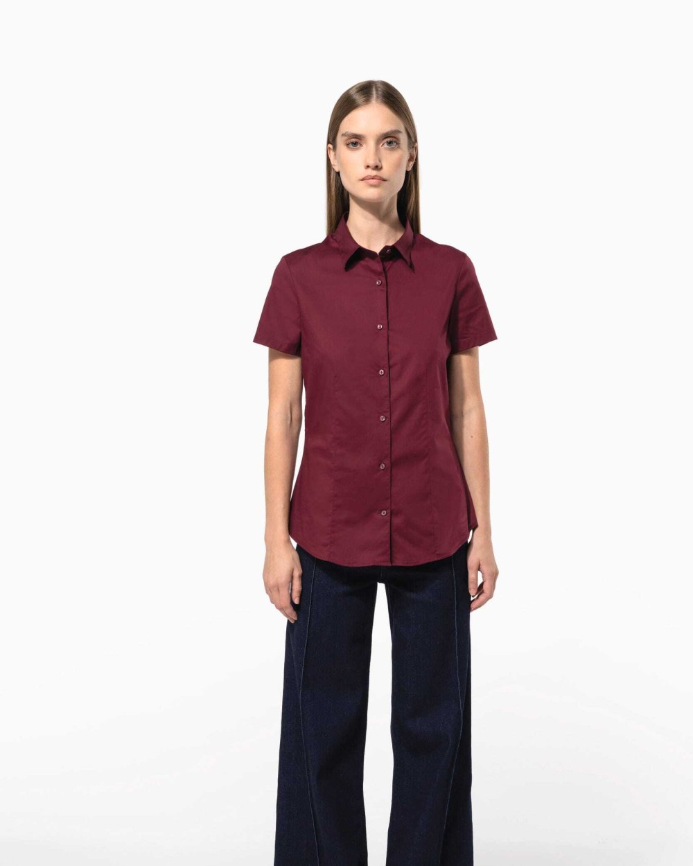 KARIBAN Damen Stretchbluse Kurzarm Hemden personalisierbar