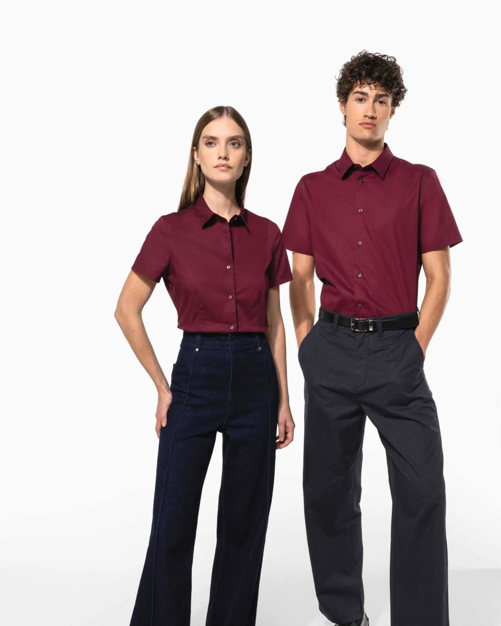 Hemden KARIBAN Dames stretch blouse korte mouwen voor bedrukking &amp; borduring