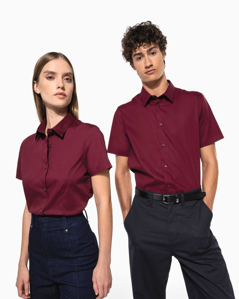 KARIBAN Damen Stretchbluse Kurzarm Hemden personalisierbar