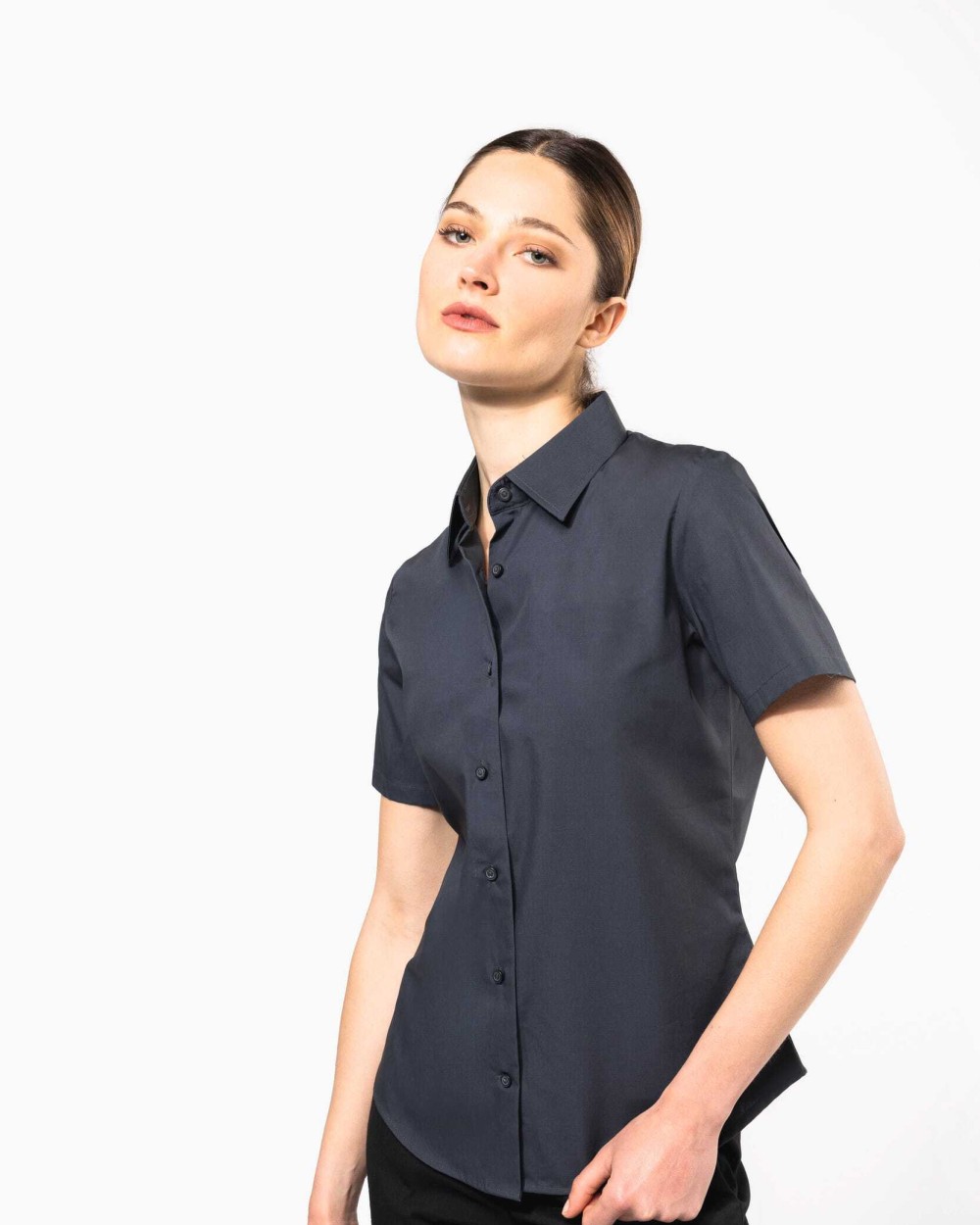 Hemden KARIBAN Dames stretch blouse korte mouwen voor bedrukking &amp; borduring