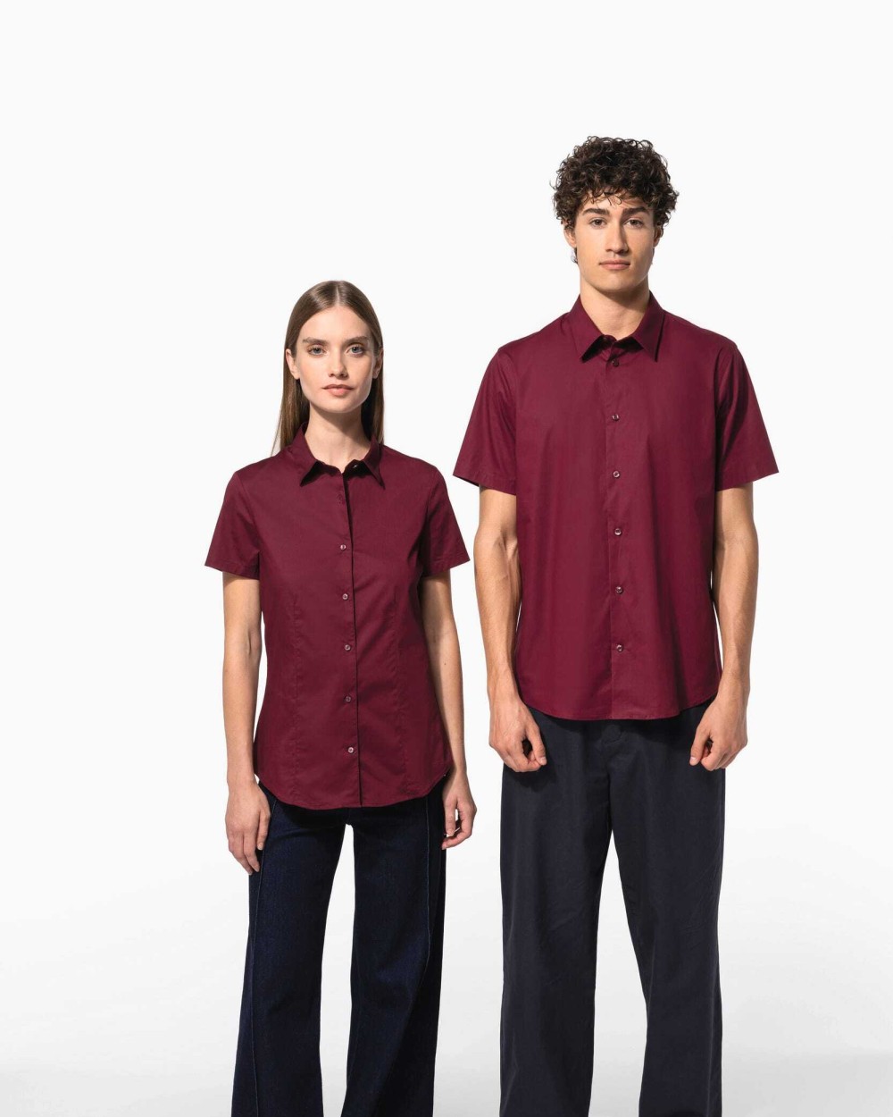 KARIBAN Damen Stretchbluse Kurzarm Hemden personalisierbar