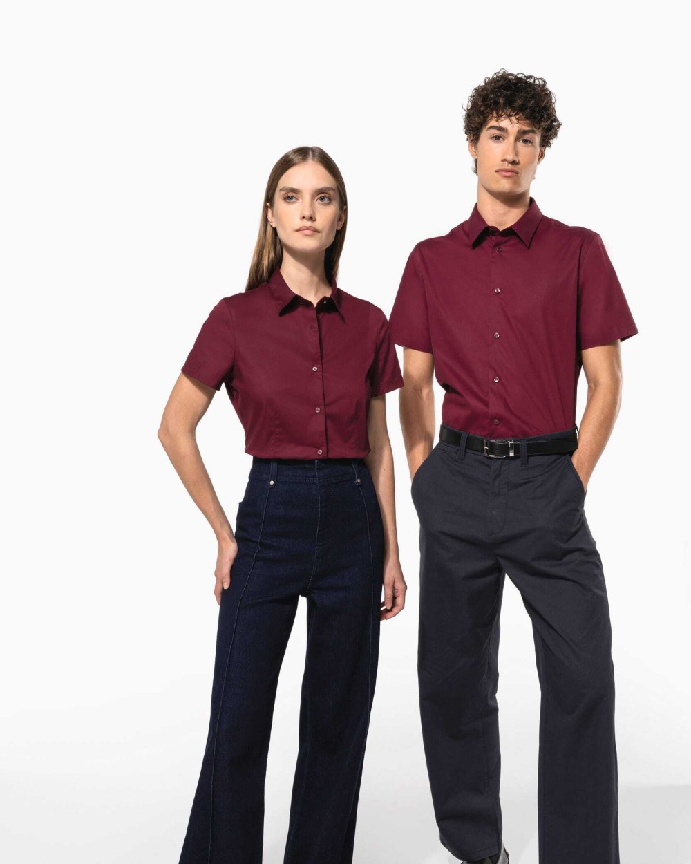 Hemden KARIBAN Dames stretch blouse korte mouwen voor bedrukking &amp; borduring