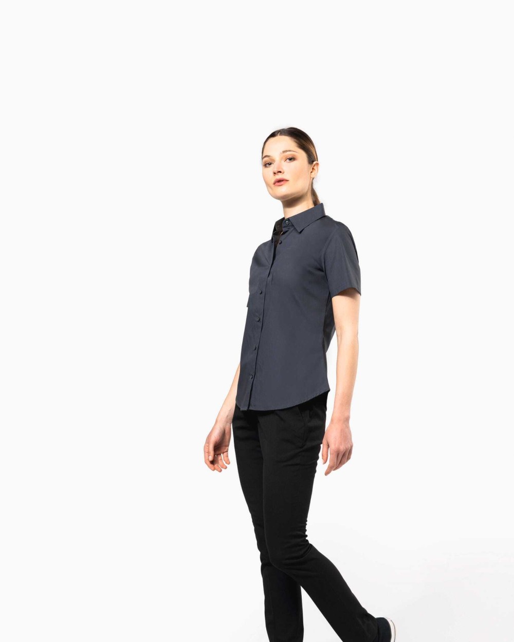 KARIBAN Damen Stretchbluse Kurzarm Hemden personalisierbar