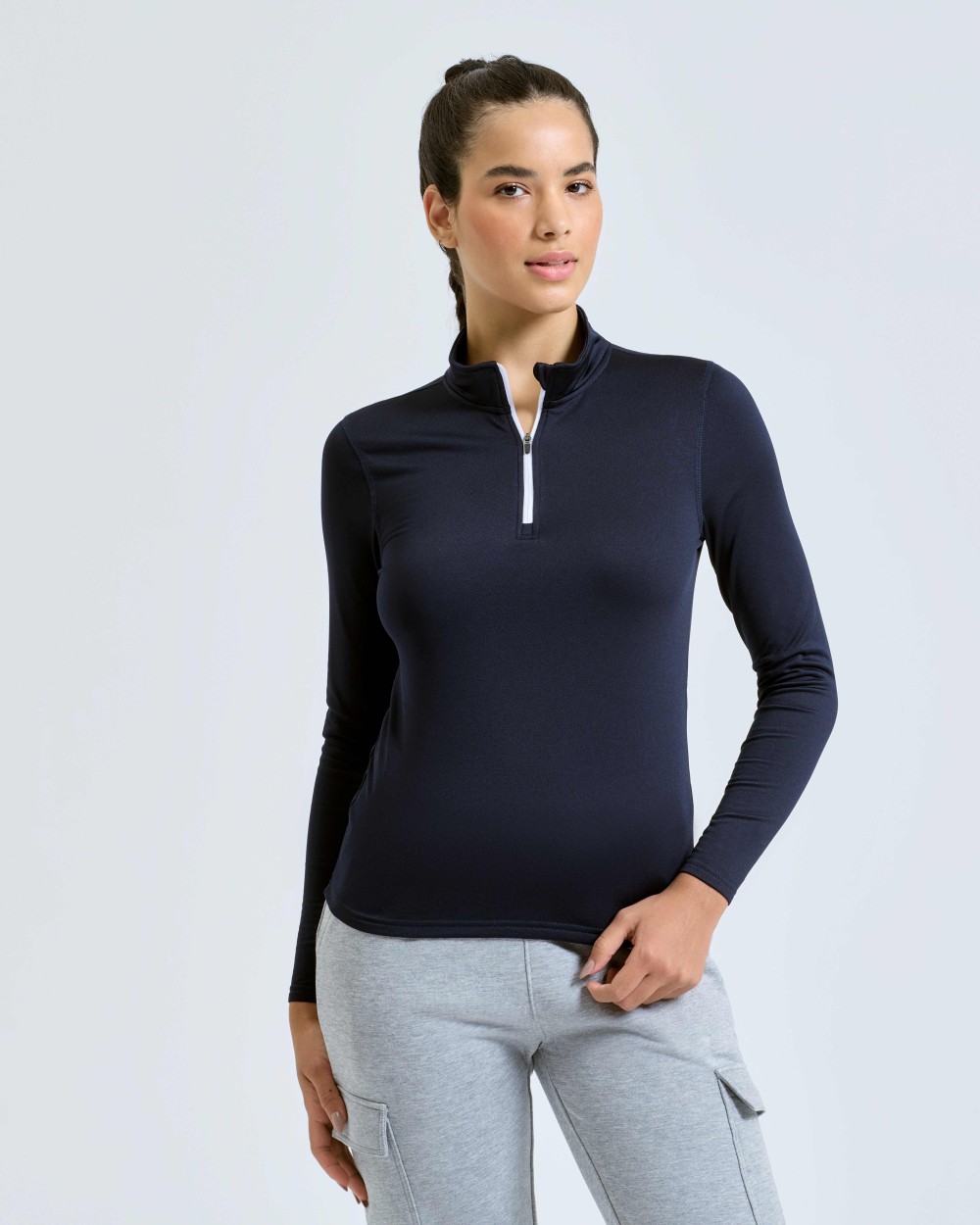 T-shirts TRIDRI Women’s TriDri® recycled long sleeve brushed back ¼ zip top voor bedrukking &amp; borduring