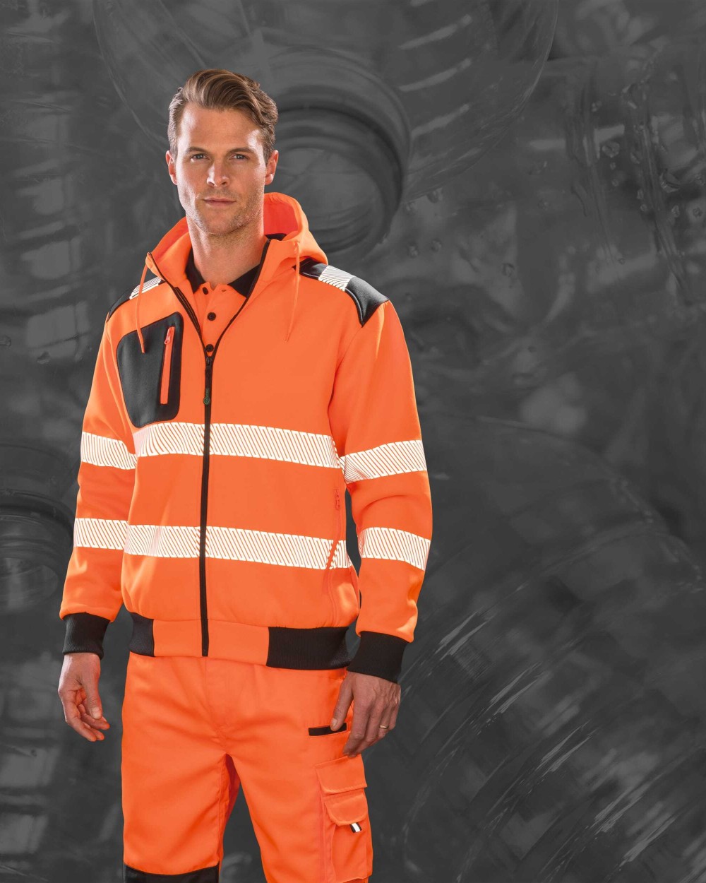 Sweaters & hoodies RESULT Gerecycled veiligheidssweatvest met capuchon voor bedrukking &amp; borduring