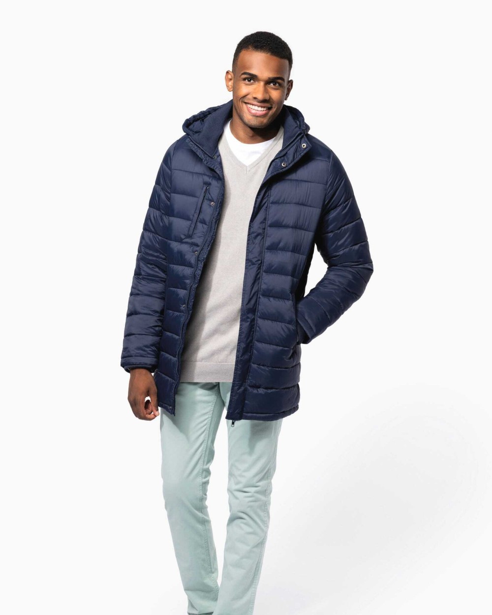 KARIBAN Leichter Herren-Daunenparka mit Kapuze Jacken personalisierbar