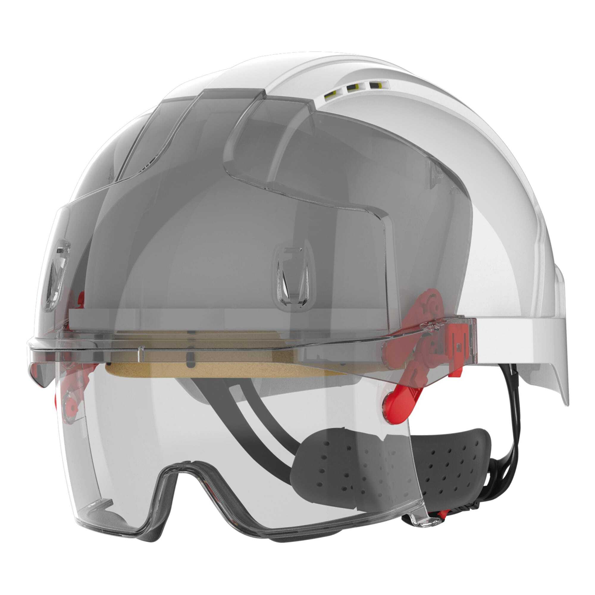 JSP Sicherheitshelm EVO® VISTAlens™ Mikrovisier, belüftet, mit integrierter Überbrille, beschlagfre Zubehör personalisierbar