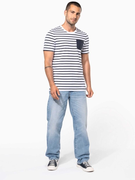 T-Shirts à personnaliser KARIBAN T-shirt rayé marin avec poche manches courtes homme 