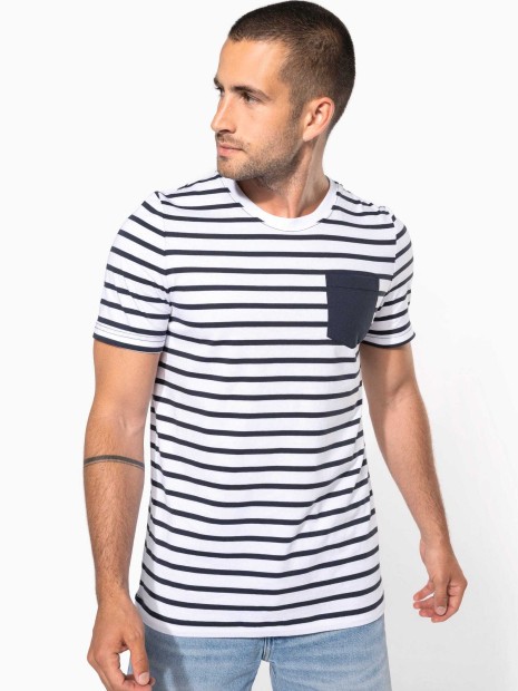 T-Shirts à personnaliser KARIBAN T-shirt rayé marin avec poche manches courtes homme 