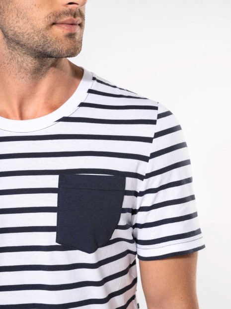 T-Shirts à personnaliser KARIBAN T-shirt rayé marin avec poche manches courtes homme 