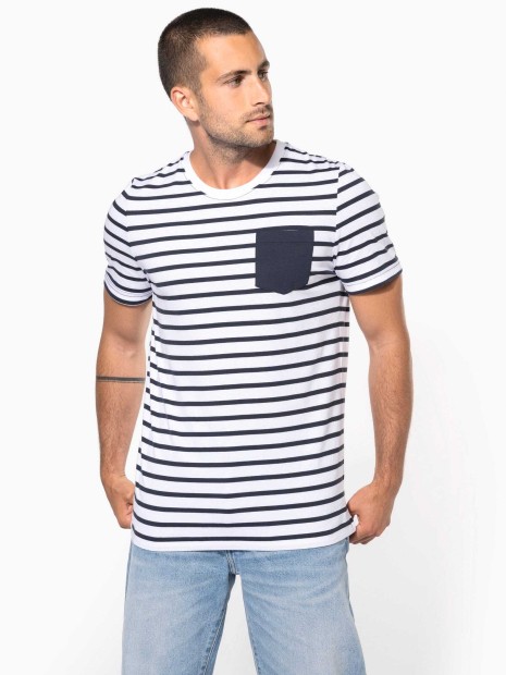 T-Shirts à personnaliser KARIBAN T-shirt rayé marin avec poche manches courtes homme 