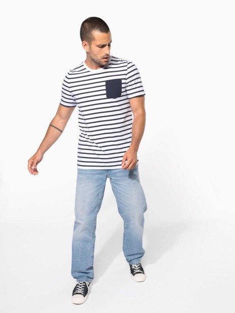 T-Shirts à personnaliser KARIBAN T-shirt rayé marin avec poche manches courtes homme 