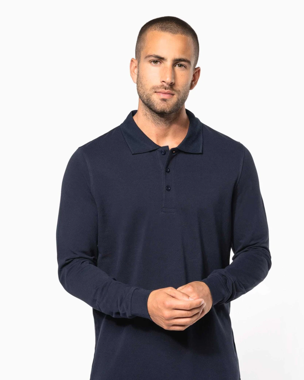 KARIBAN Herren Langarm-Polohemd. Baumwollpiqué Poloshirts personalisierbar