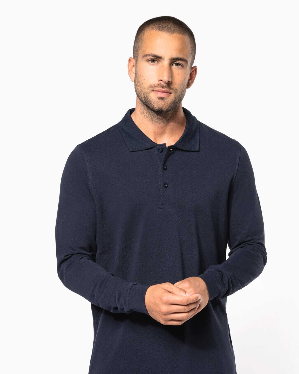 KARIBAN Herren Langarm-Polohemd. Baumwollpiqué Poloshirts personalisierbar