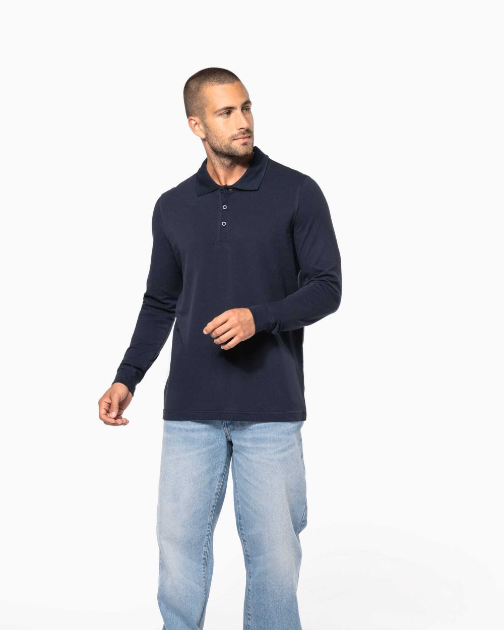 KARIBAN Herren Langarm-Polohemd. Baumwollpiqué Poloshirts personalisierbar