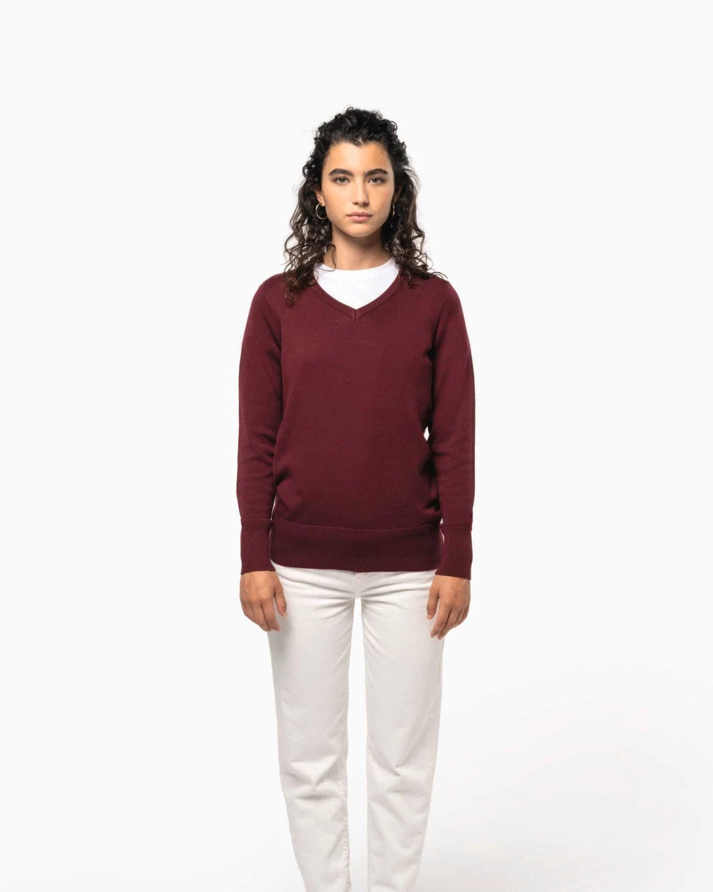 Truien KARIBAN Dames pullover met v-hals voor bedrukking &amp; borduring