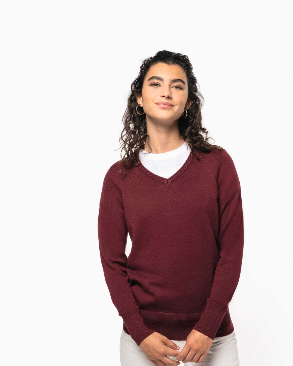 Truien KARIBAN Dames pullover met v-hals voor bedrukking &amp; borduring