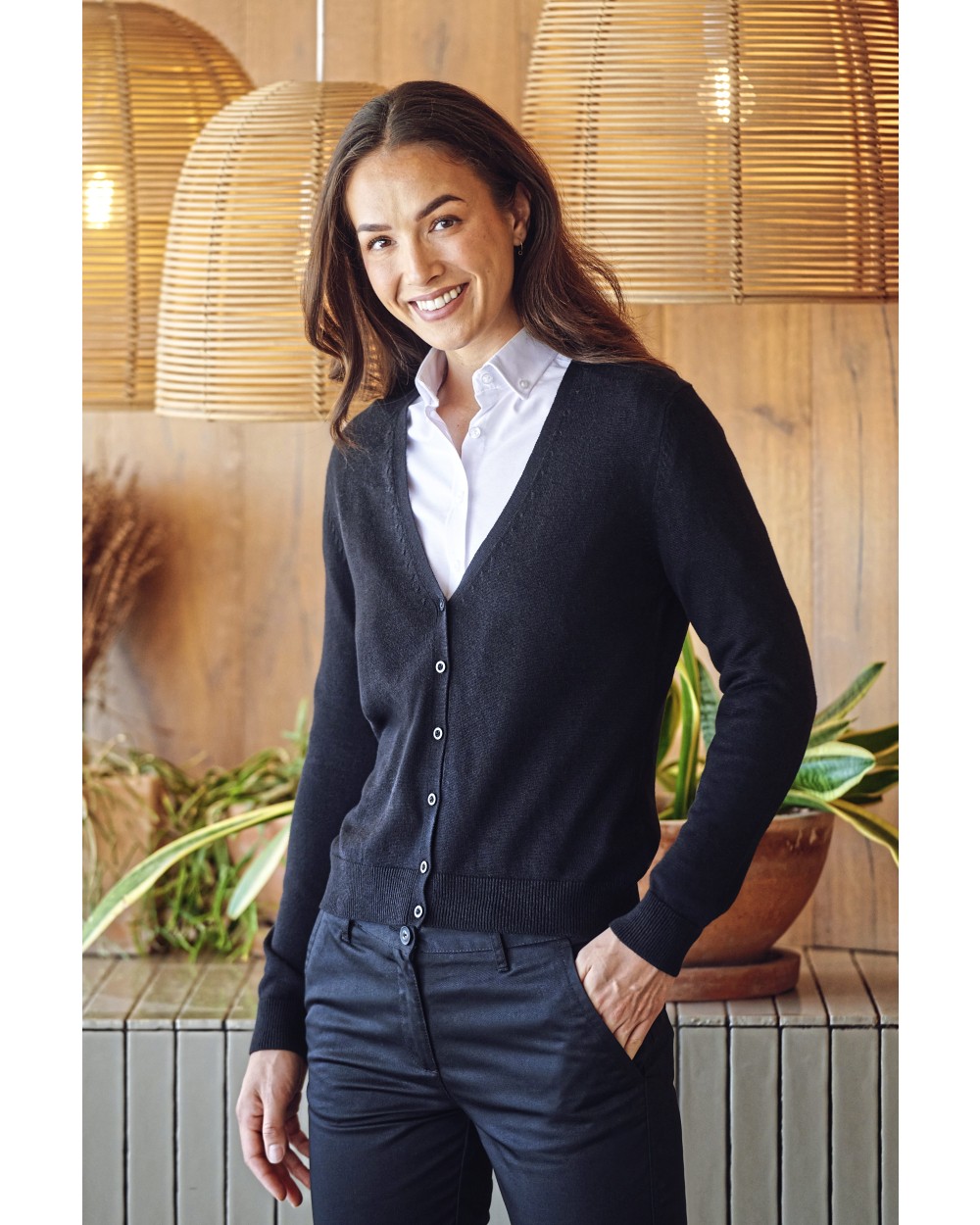 HENBURY Ladies Lightweight V-Neck Short Cardigan Pullovers personalisierbar