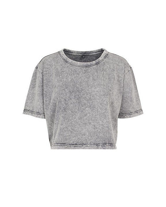 T-shirts BUILD YOUR BRAND Ladies` Acid Washed Cropped Tee voor bedrukking &amp; borduring