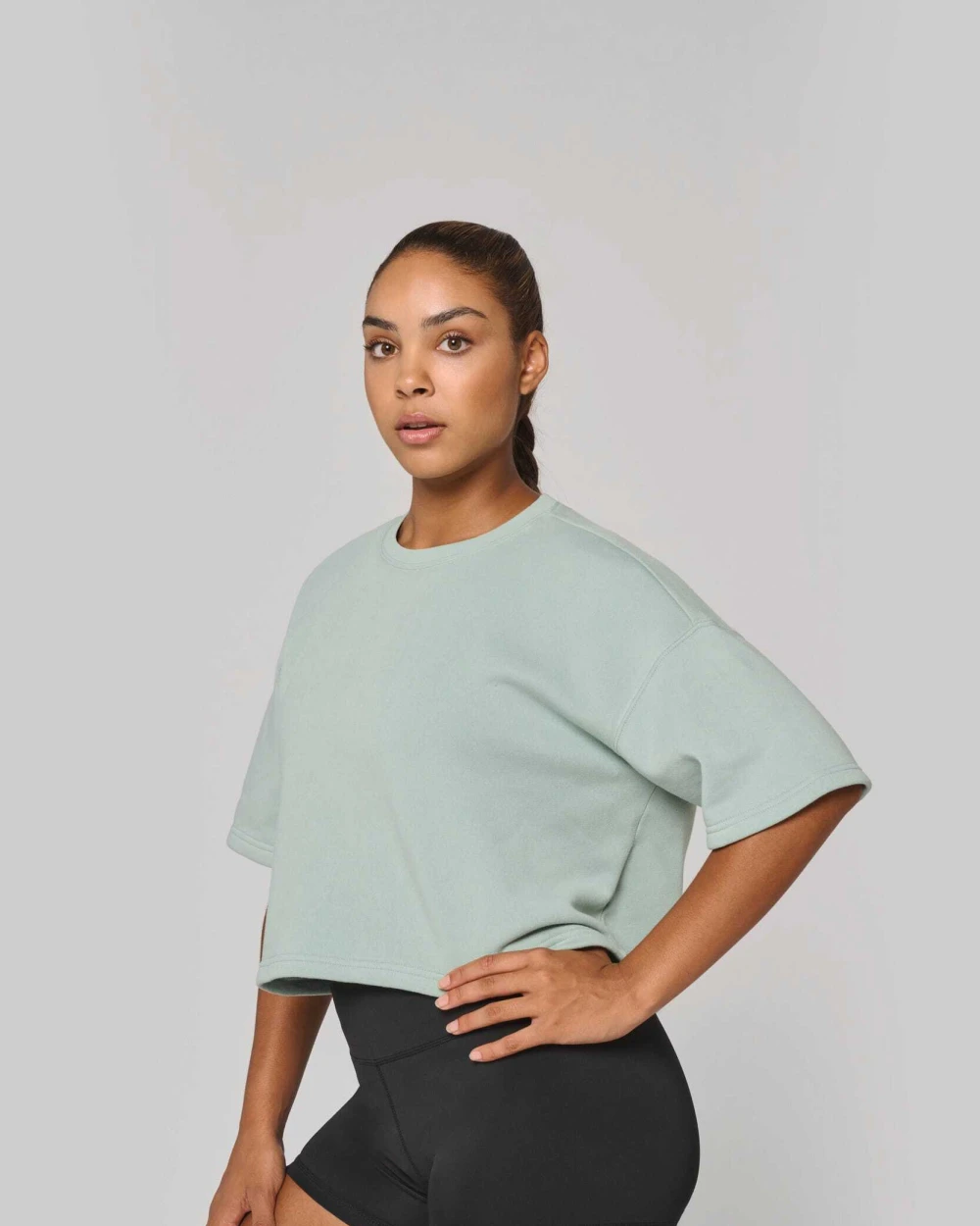 Sweaters & hoodies PROACT Cropped damessweater met korte mouwen en ronde hals voor bedrukking &amp; borduring