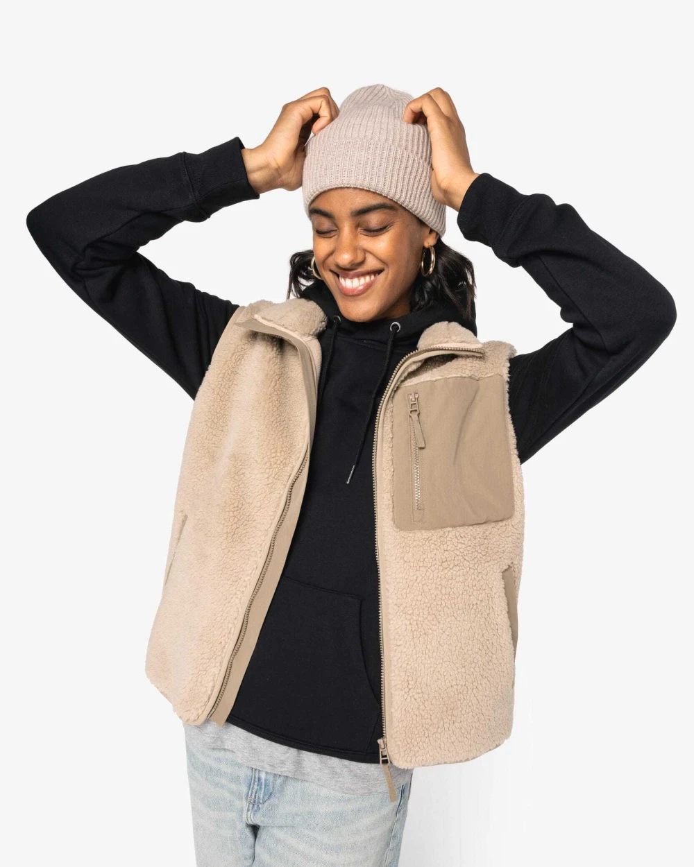 Laines polaires personnalisable NATIVE SPIRIT Bodywarmer écoresponsable en sherpa unisexe