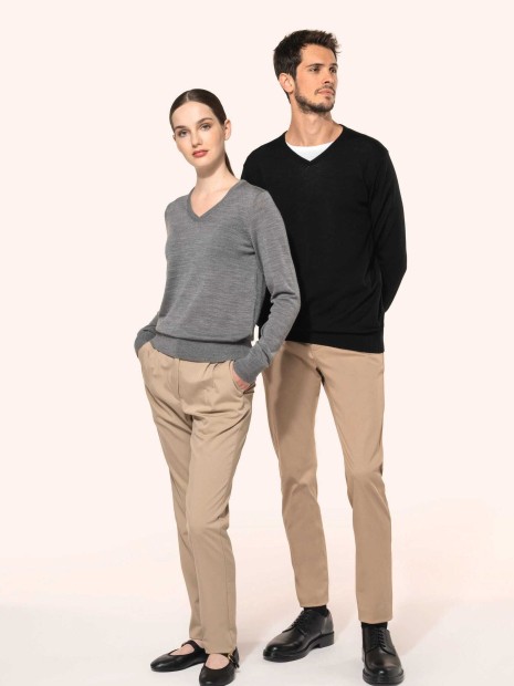 Pulls à personnaliser KARIBAN Pull Mérinos col V femme 