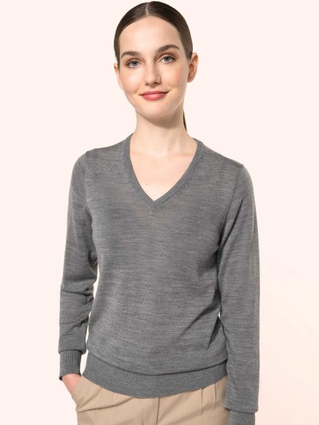 Pulls à personnaliser KARIBAN Pull Mérinos col V femme 