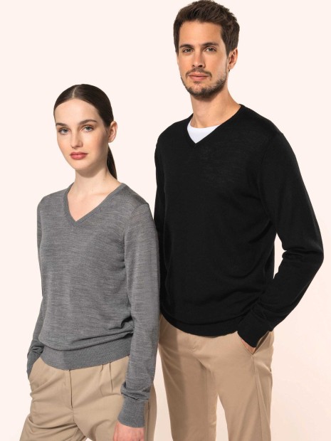 Pulls à personnaliser KARIBAN Pull Mérinos col V femme 