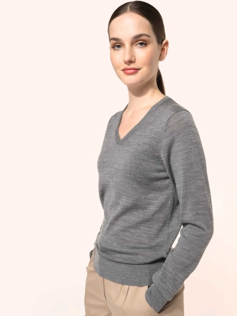 Pulls à personnaliser KARIBAN Pull Mérinos col V femme 