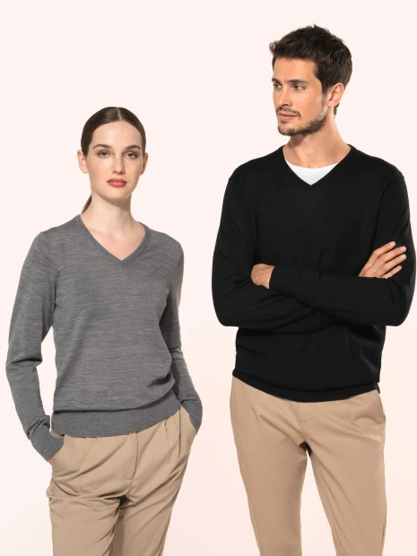 Pulls à personnaliser KARIBAN Pull Mérinos col V femme 