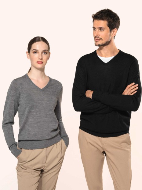 Pulls à personnaliser KARIBAN Pull Mérinos col V femme 