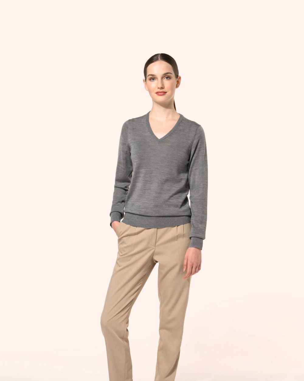 KARIBAN Merino-Damenpullover mit V-Ausschnitt Pullovers personalisierbar