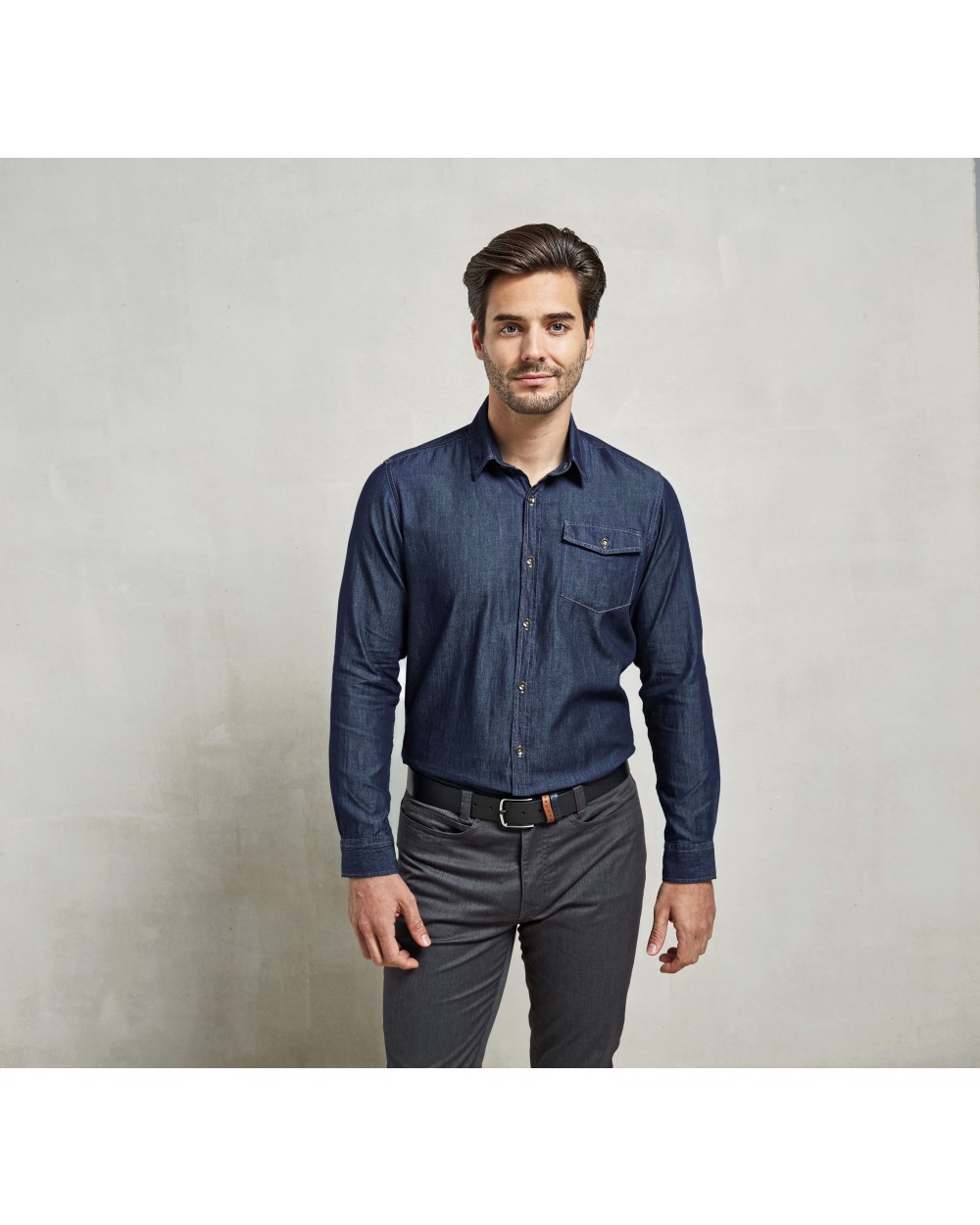 PREMIER Mens Jeans Stitch Denim Shirt Hemden personalisierbar