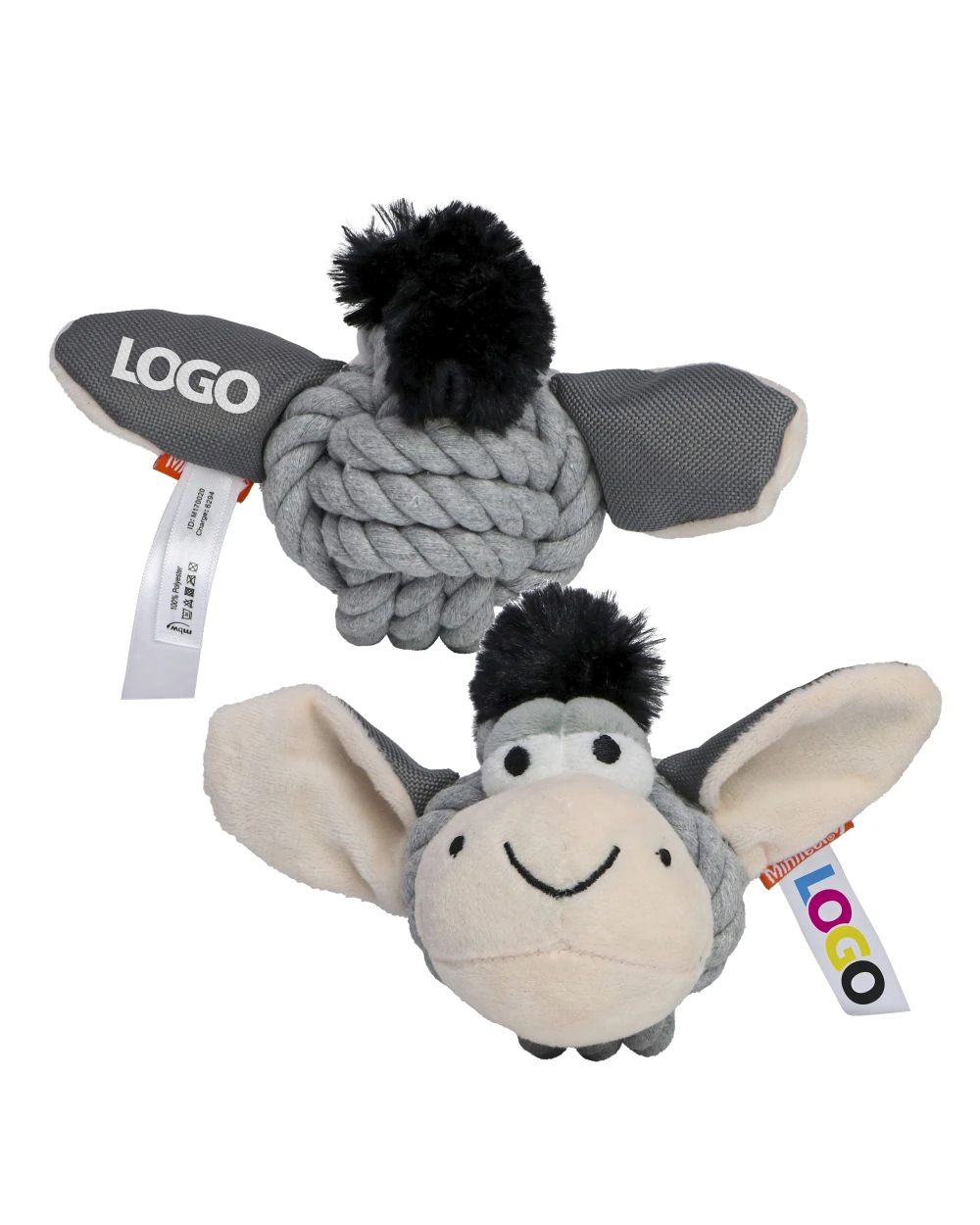 Benodigdheden MBW MiniFeet® Dog Toy Knotted Animal Donkey voor bedrukking &amp; borduring