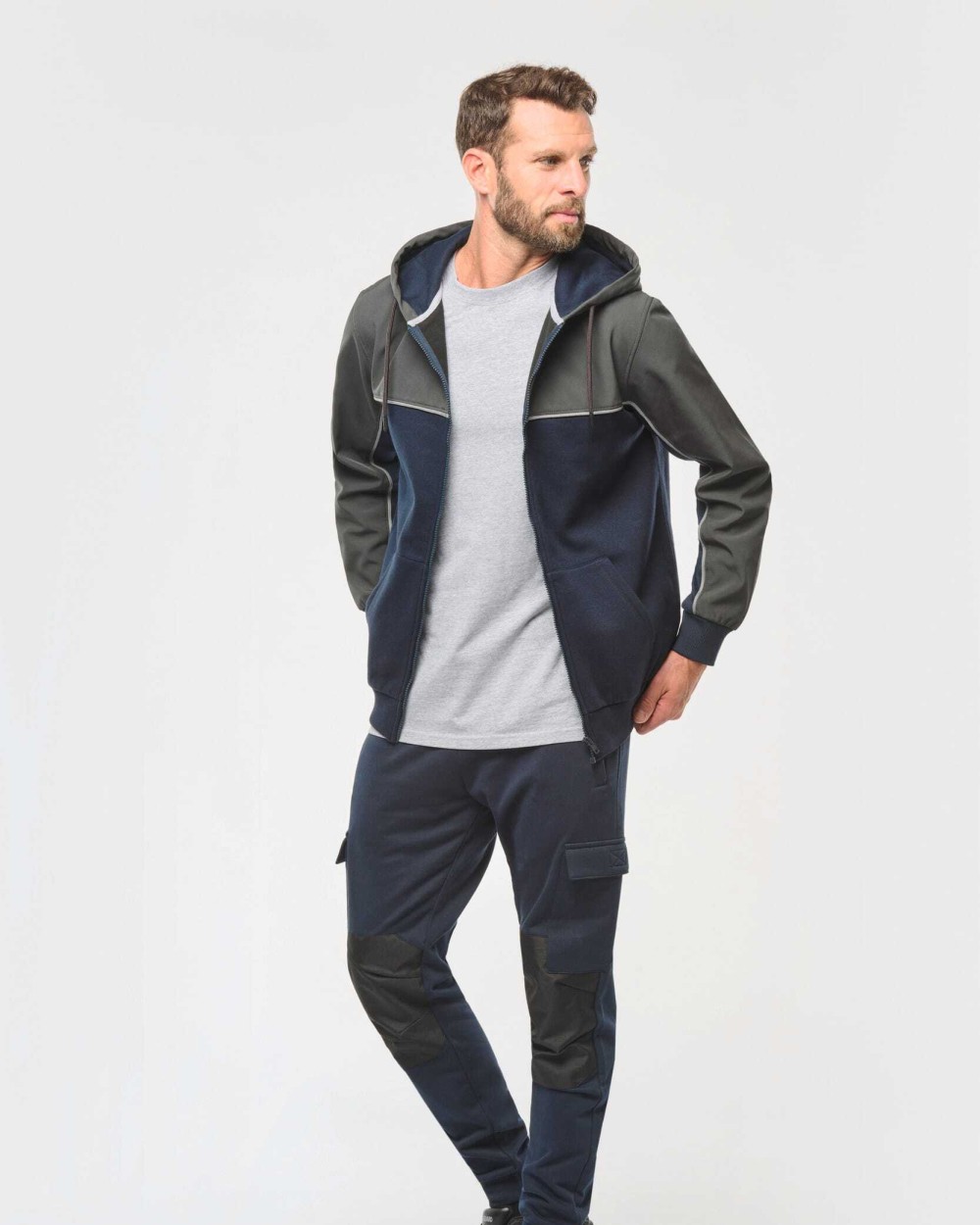 WK. DESIGNED TO WORK Umweltfreundliche, zweifarbige Molton-Kapuzenjacke mit Reißverschluss, Unisex Jacken personalisierbar